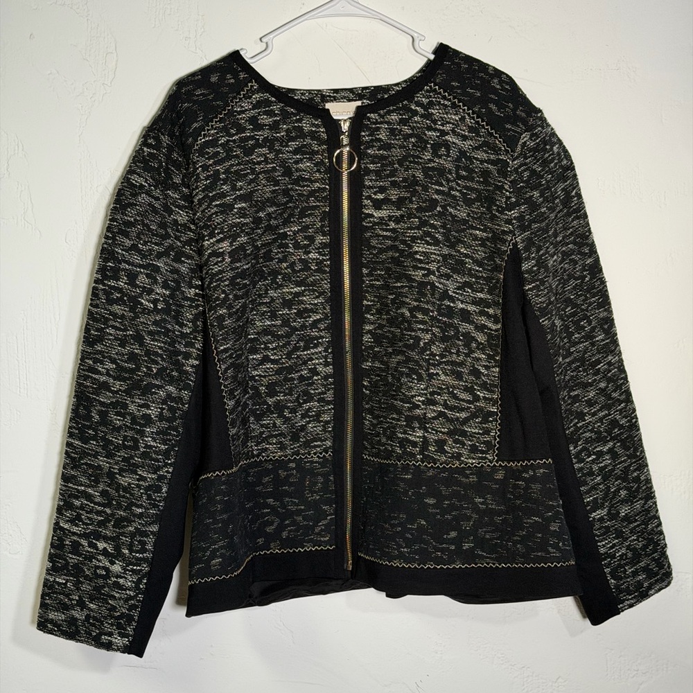 Chico's Black, Gold and Gray Textured Zip Front Blazer Chicos 4